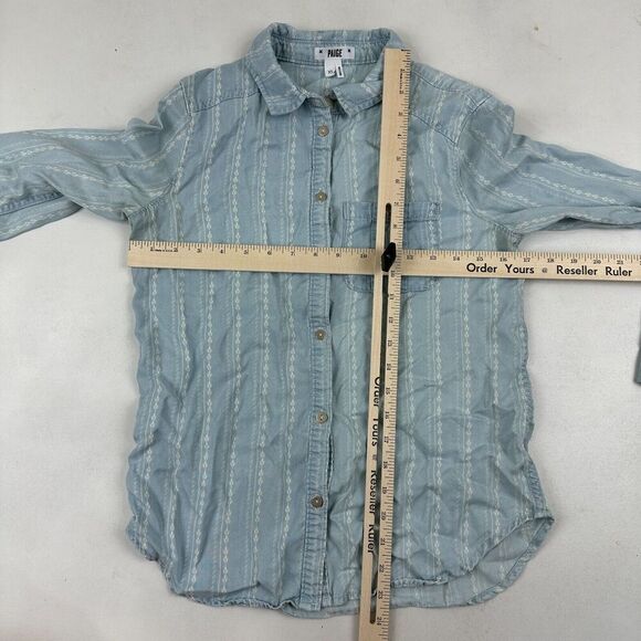 Paige TENNA Blue Striped Chambray Button Up Shirt 100% Tencel Lyocell L/S Sz XS - Picture 6 of 10